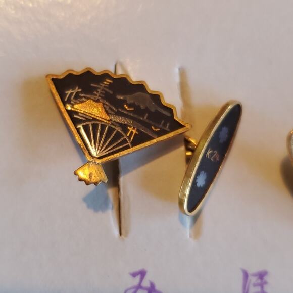 Antique Japanese 24k Gold Damascened Fans Cuff Links - Picture 1 of 6